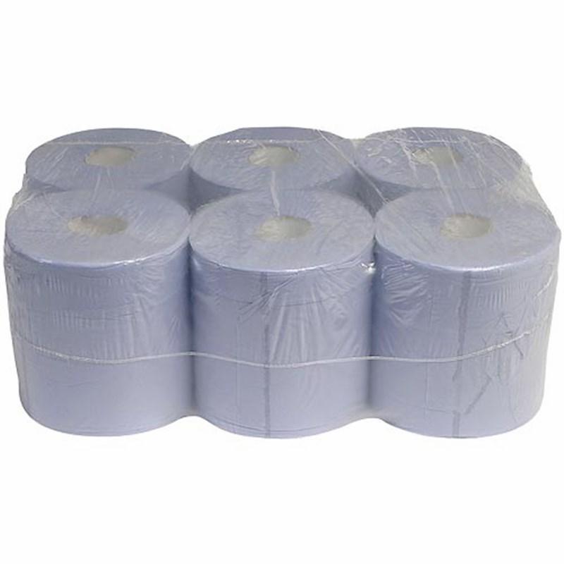 Paper Towel Refill Rolls, Blue 2-Ply, 190mm x 150m, Centre-feed (Pk 6)