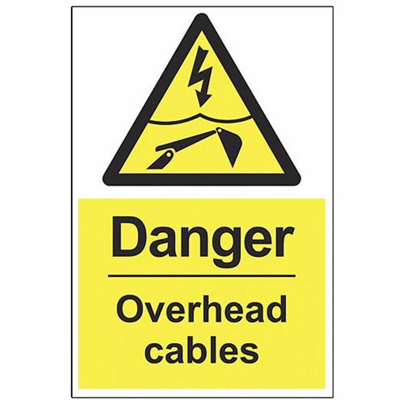 Cable Wire Sign Danger Overhead Electrical Cables Sign 200 x 300 x 1mm.