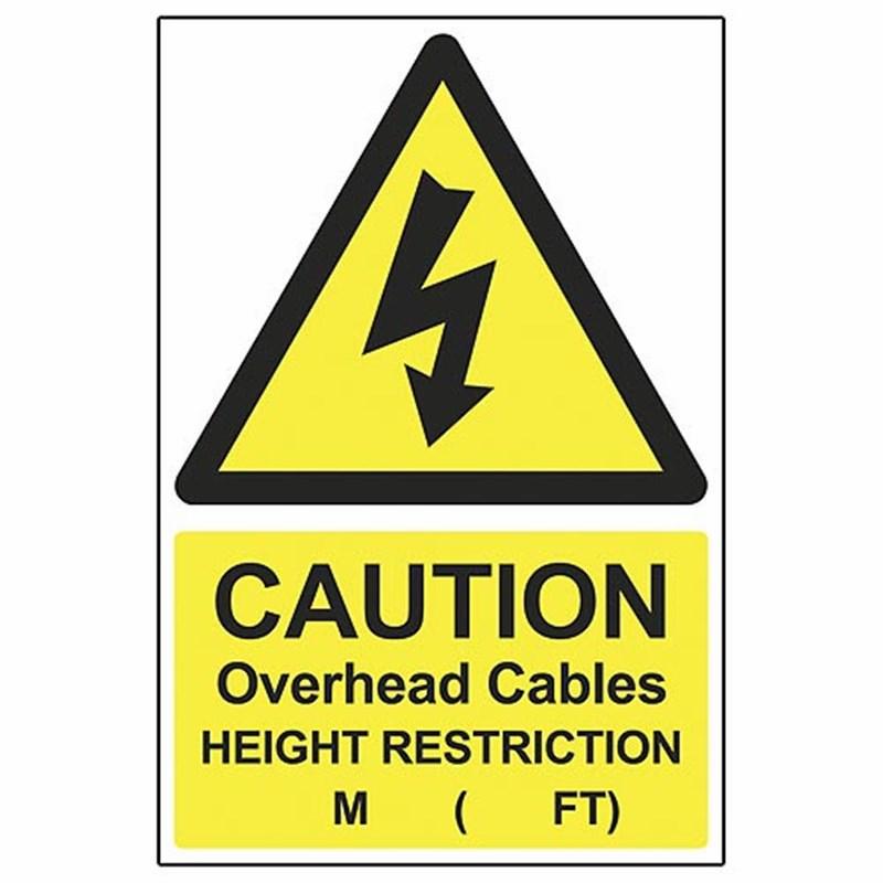 Cable Riser Statutory Sign 'Caution Overhead Cables Height Restriction' Safety Sign (400 x 600 x ...