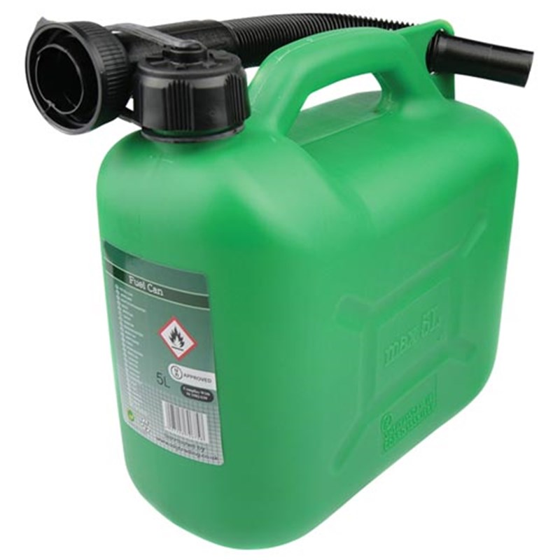 Green Plastic Fuel Can with Flexible Spout, 5 Litres