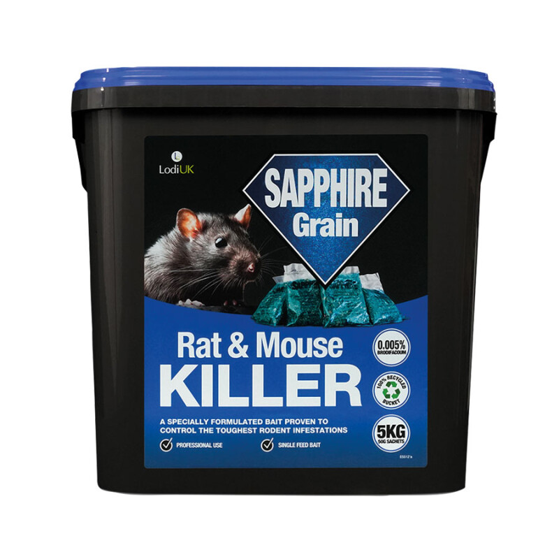 SAPPHIRE Throw Bag Single Feed, Mixed Grain Rat Poison (Brodifacoum), 5kg