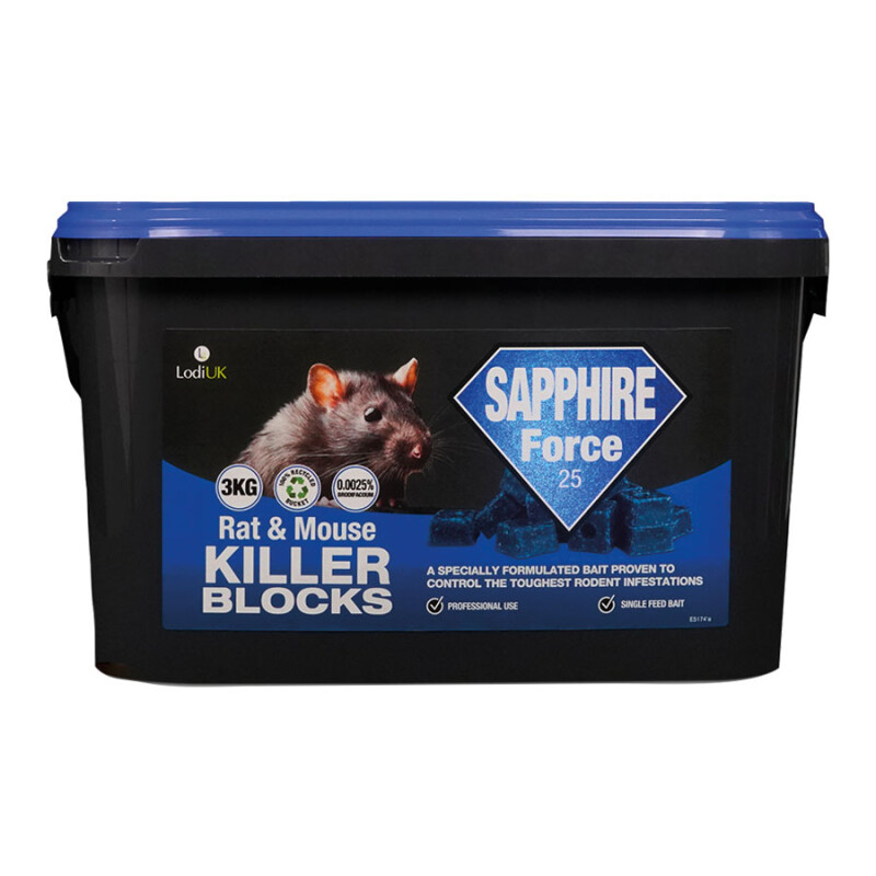 SAPPHIRE Force 25 BLOCKS Single Feed Rat Poison (Brodifacoum), 3kg