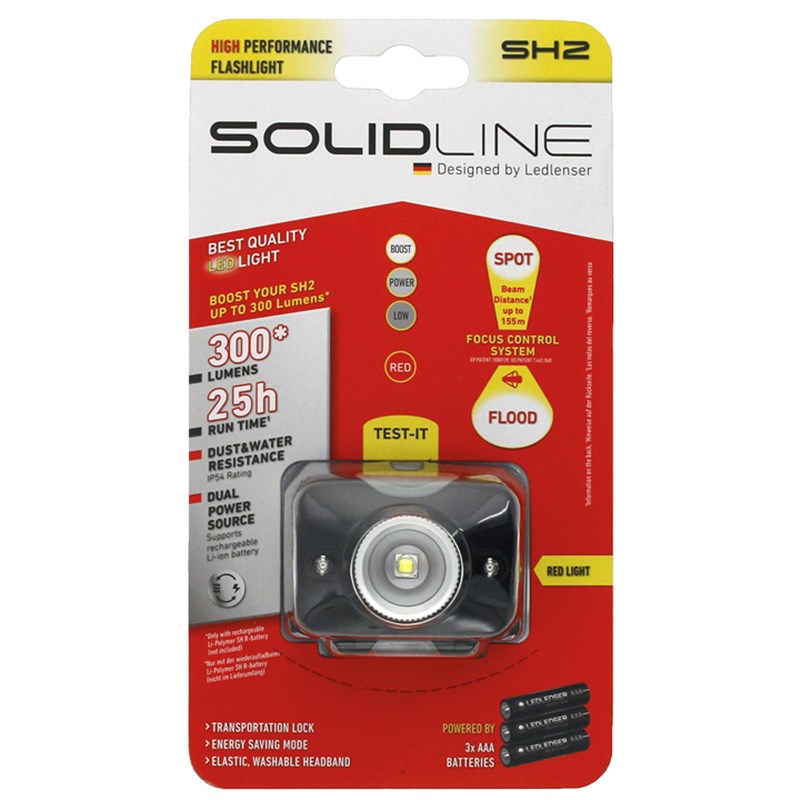 SH2 Solidline LED Head Torch (200 Lumens) with 3xAAA Batteries