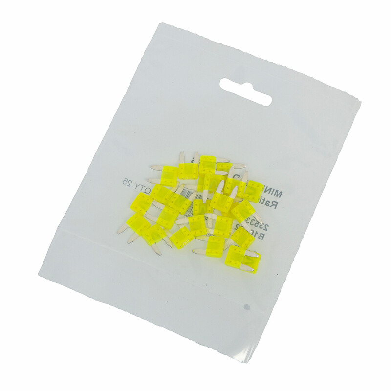 20 Amp Mini Blade Fuse (Yellow), Pk 25