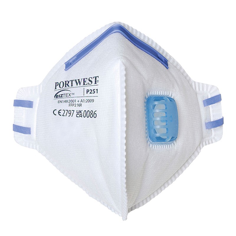 FFP2 Biztex P251 Fold Flat Disposable Respirator with Exhaust Valve (pk 20)