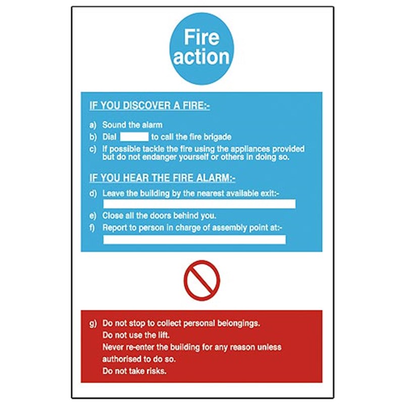 Fire Action Sign 200 x 300 x 1mm