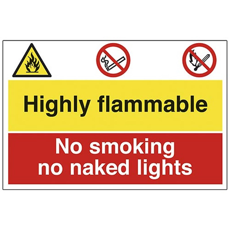 Highly Flammable - No Naked Flames Sign 600 x 400 x 3mm