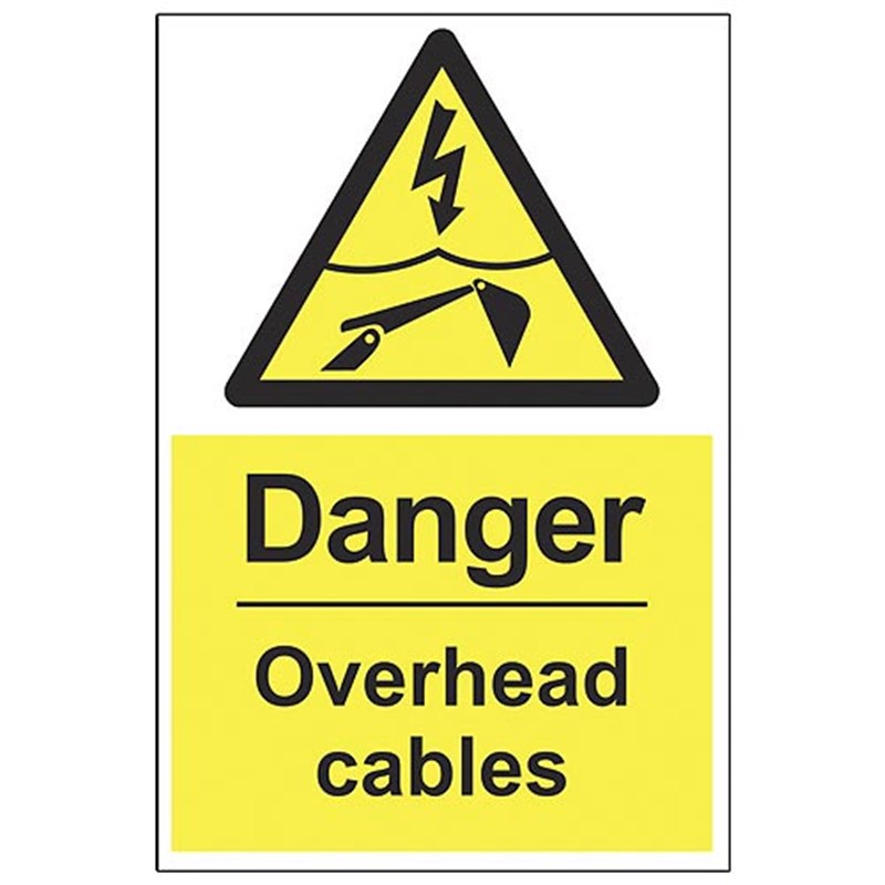 Danger Overhead Electrical Cables Sign 200 x 300 x 1mm.