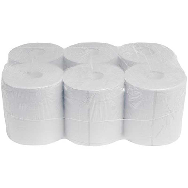 Paper Towel Refill Rolls, White Single-Ply, 200mm x 300m, Centre-feed (Pk 6)