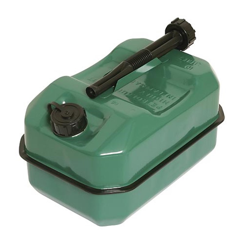 Green Steel Jerry Can with Flexible Spout, 10 Litres