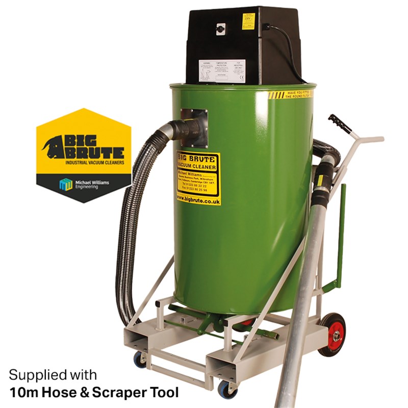 Big Brute Suck & Dump, Flat Base - Dry Only, 230v Industrial Vacuum Cleaner c/w 10m Hose & Scraper Tool